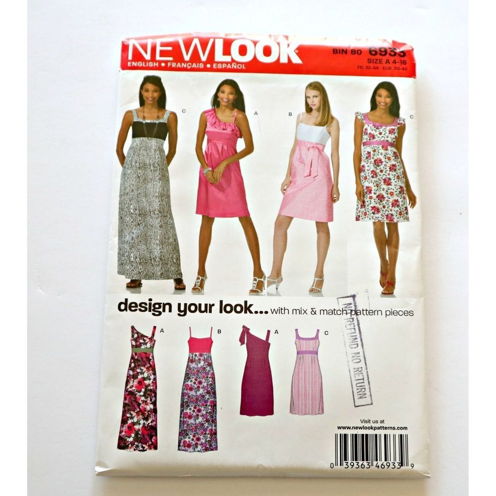 New Look 6933 Sewing Pattern Dress 6 Styles Uncut Size  4 6 8 10 12 14 16
